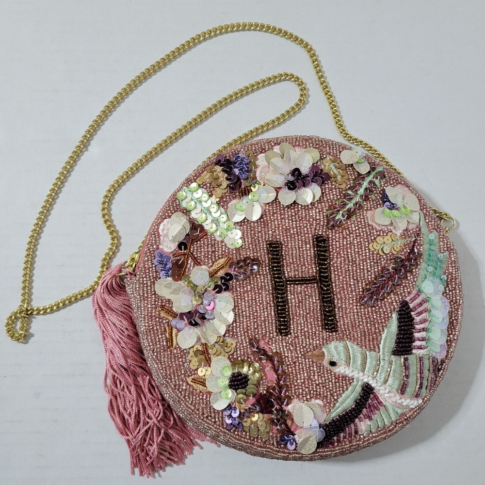 Anthropologie x Anna Harlow Russo Beaded Monogram "H" crossbody bag hummingbird